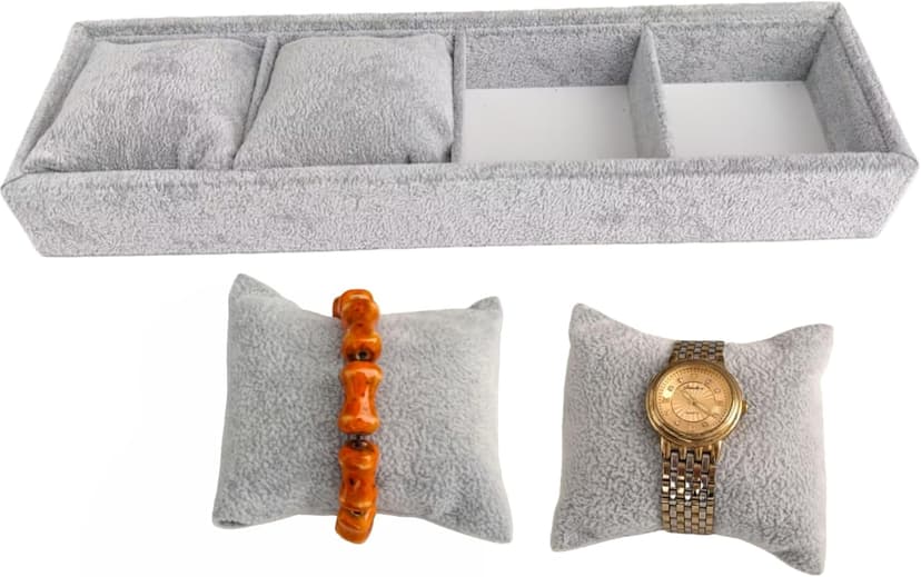 APZDFGIFCD APZDFGIFCD Jewelry Watch Tray, 4 Grids Grey Velvet Watch Jewelry Organizer, Watch Bracelet Bangle Display Holder, Adjustable Pillows
