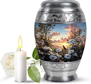 Daisies Flower Urn - Mini Urns for Ashes for Women - Companion Urn for Husband & Wife - Decorative Sunset Urns for Human Ashes Dad - Mom Cremation & Burial - 3 Inch B0GRV4BWNB