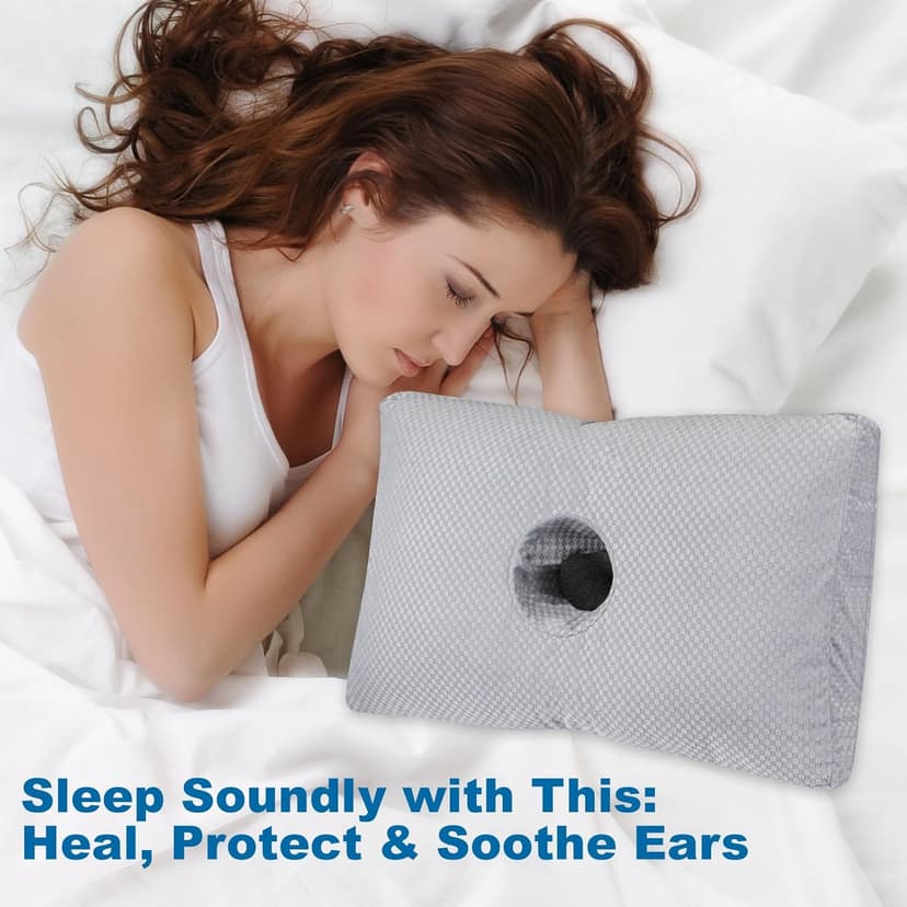 Ear Piercing Pillow for Side Sleepers with a Big Hole, Adjustable Height Ear Pillows for Ear Pain CNH, Pain Relief Sleeping, Skin-Friendly & Washable Pillowcase (20 x 13 x 4.5 inches - Gray)
