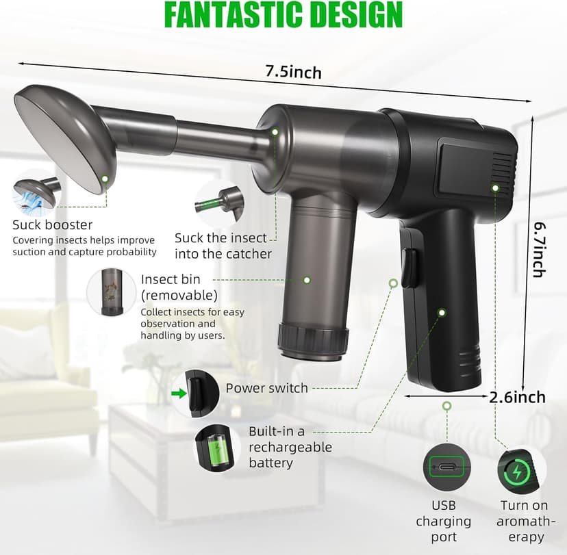 ZLieatmp New Bug Vacuum Catcher for Adult&Kids,2026 Spider Killer Insect Catcher,Cordless Handheld Vacuum Cleaner for Car USB Charge Bugs Catcher Indoor for Stink Bug,Moth,Spider Bugs Sucker for Home