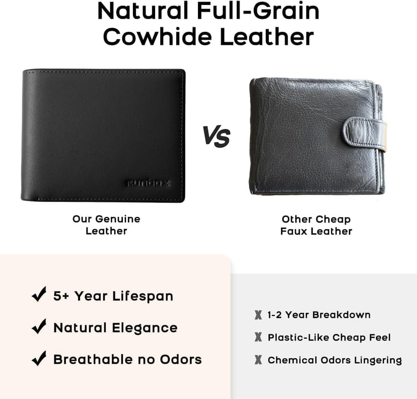 RUNBOX Genuine Leather Wallet for Men 12 Cards Mens Wallet Bifold Rfid Blocking with 2 ID Windows Card Holder Wallet with Gift Box