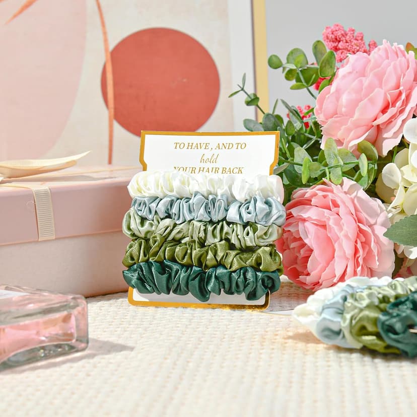 8 Pack Bridesmaid Gifts Satin Bridesmaid Scrunchies Soft Hair Ties Bachelorette Party Favors Hair Accessories for Women Bridesmaid Proposal Gift (Gradient Green) B0DTKDFCCB