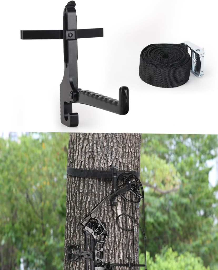 Treestand Bow Hanger with Strap - Saddle Hunting Bow Hanger - Folding Lightweight Bow Hanger with Backpack Hook - Bow Hunting Accessories Crossbow Bow Hanger - Mobile Hunting
