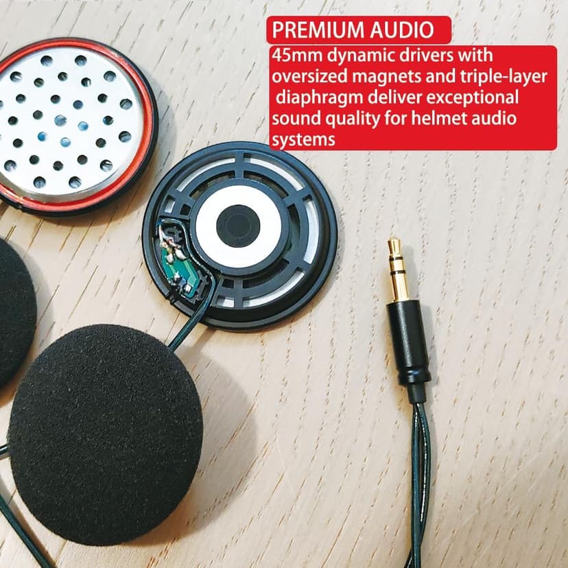 Acoustix Elite Helmet Speakers, Black, 45mm Dynamic Drivers, HiFi Crystal Copper Wire, 3.5mm AUX Compatible with Most Communicators (ACOUSTIX Elite 45MM)