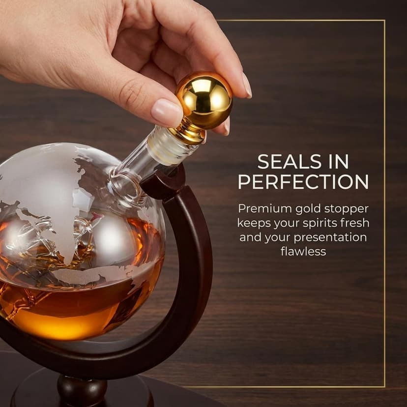 Gifts for Men, Whiskey Decanter Globe Set with 2 Etched Whiskey Glasses - for Liquor Scotch Bourbon Vodka, Gifts For Dad - 850ml