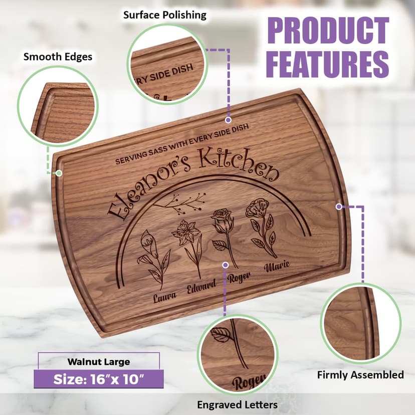 Personalized Christmas Gifts for Women, Customized Gifts for Mom – Custom Cutting Board for Mom or Grandma, Birthday, Christmas Gift Idea from Son, Daughter, Grandkids