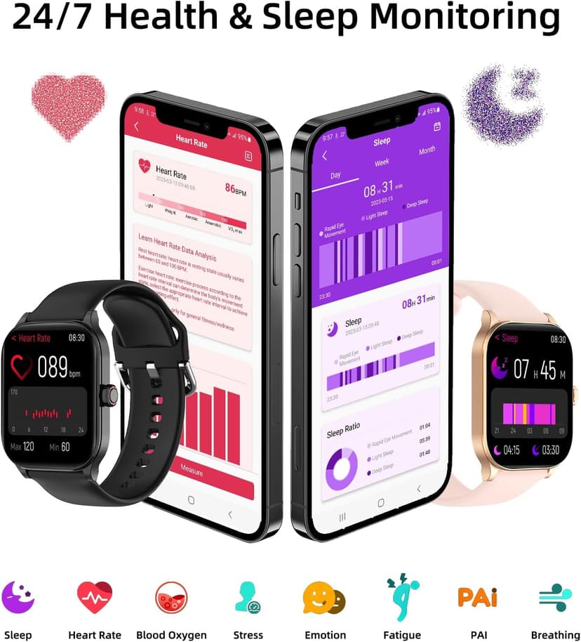 Smart Watch with Built-in GPS and Offline Maps, 1.96" HD Display, Answer/Make Calls, 100+ Sport Modes, Heart Rate/Sleep/SpO2 Monitor, Fitness Activity Tracker for Android and iPhone, 2 Bands, Black