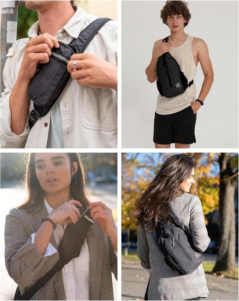 WATERFLY Crossbody Sling Backpack Sling Bag Travel Hiking Chest Bag Daypack (Black)