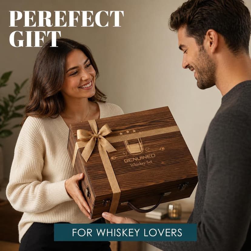 Whiskey Bottle, Liquor Decanter, With 11oz Smoke Bourbon Glass(2), Whiskey Gifts for Men, Dad, or Husband, Wooden Gifts Box GENUINED 30oz Globe Whiskey Decanter Set w/2 Charred Wooden Whiskey Glasses B0GV26PYCT