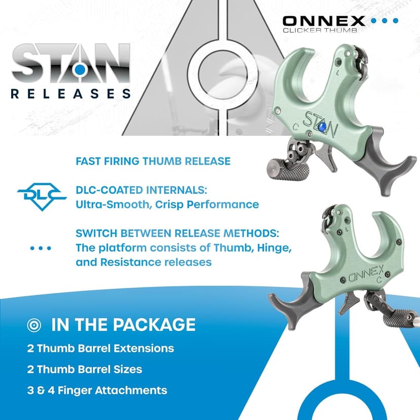 Stan OnneX Clicker Thumb Bow Release Aid for Archery & Hunting - Adjustable, DLC-Coated Resistant Internals, Smooth Action, Click-Feedback System, Modular 3 or 4 Finger Fit