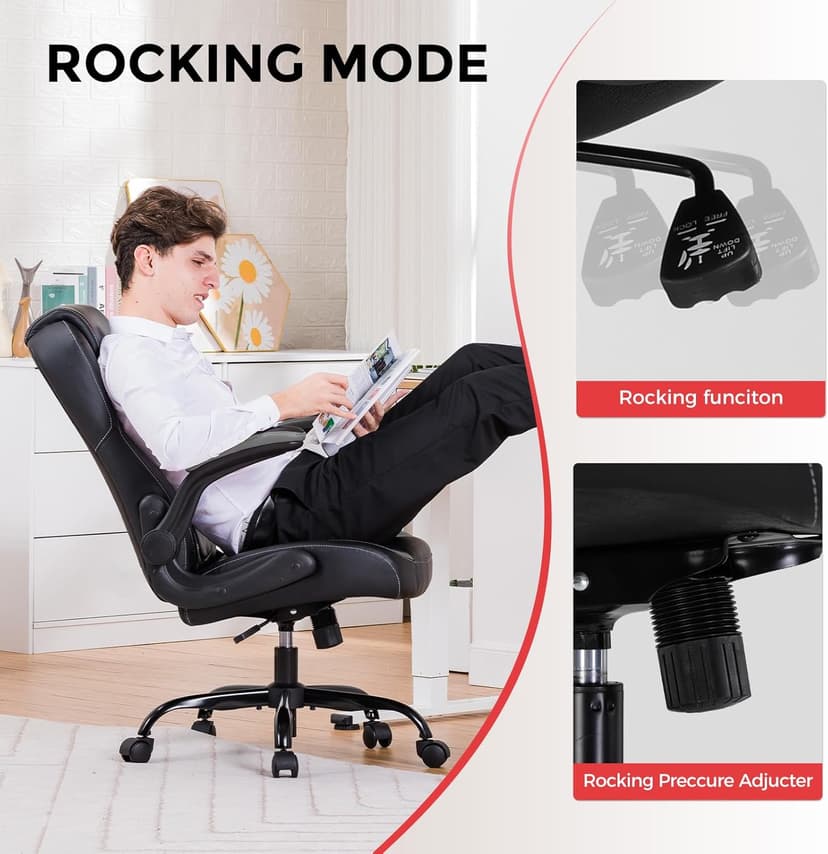 COMHOMA Office Computer Gaming Chair Ergonomic Desk Chair for Adults with Lumbar Support Flip-Up Arms Adjustable Height Swivel Wheels PU Leather Executive Design for Short People Use, Gray