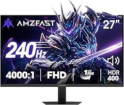 Amzfast 27" 240Hz 1ms FPS Gaming Monitor, Fast VA FHD 1080P, Adaptive Sync, HDR 400, 4000:1 Contrast, 125% sRGB, Built-in Speaker, HDMI 2.0 & DP 1.4 with DP Cable, VESA
