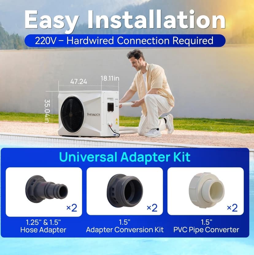 AQUASTRONG Inverter Swimming Pool Heat Pump,Pool Heater for Above Ground and Inground Pool Heating and Cooling Pool Heater, Smart WiFi Control Pools Up to, 26000 Gallons
