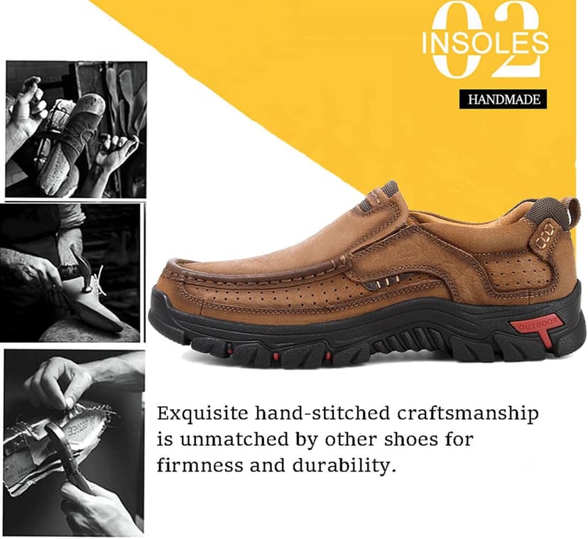 Venshine Mens Walking Shoes Leather Lightweight Breathable Casual Slip On Loafers