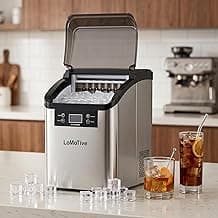 Countertop Ice Maker, 45Lbs/Day Clear Ice Cube Maker with Self-Priming Water Supply, 24 Cubes Ready in 13 Mins, 6 Ice Thickness Levels, Stainless Steel Ice Maker Machine for Home Kitchen Office Bar