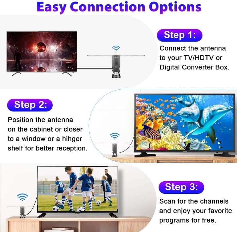 HIDB Indoor TV Antenna - Ultra HD 4K/1080p Digital TV Antennas for Local Channels, Enhanced Rabbit Ear Design with Smart Signal Booster, Works with All Smart TVs, Easy Setup, No Monthly Fees!