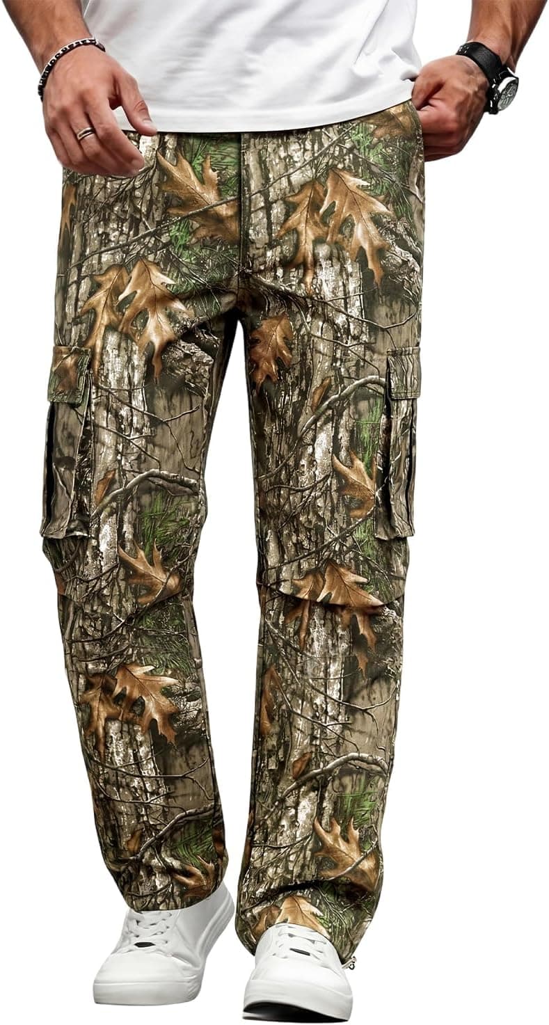 GINGTTO Men's Hunting Pants Camo Cargo Tactical Pants Lightweight Insulated Clothes Brush