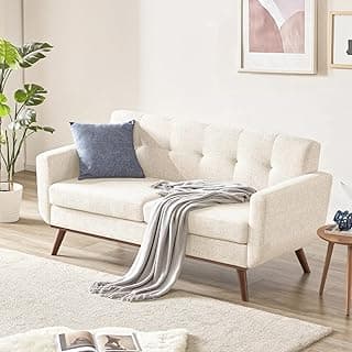 Tbfit Loveseat Sofa, Mid-Century Love Seat Couches, Boucle Small Sofa for Living Room, Bedroom, Office, Button Tufted Upholstered Furniture, Beige