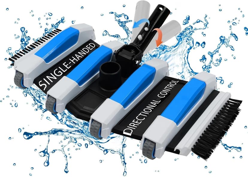 Enhanced Pool Vacuum Head with Direction-Control Handle - Extra-Wide 4LB Professional Weighted Vac Heads Brush & Wheels for Vinyl Liner-Deep Cleaning for Inground & Above Ground Swimming Pool - Blue