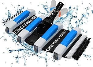 Enhanced Pool Vacuum Head with Direction-Control Handle - Extra-Wide 4LB Professional Weighted Vac Heads Brush & Wheels for Vinyl Liner-Deep Cleaning for Inground & Above Ground Swimming Pool - Blue