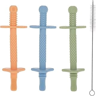 Nuby Sensory Silicone Tube Teethers - (3 Pack) Textured Infant and Baby Teether Toys - 3+ Months - Orange, Blue, and Green