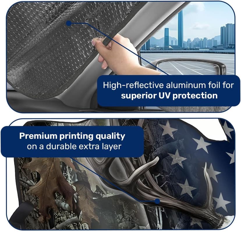 GENANY Hunting Car Sun Shade for Car SUV Truck (55x30 inches), Deer Skull Sun Shade Windshield, Shades for Front Windows, Protector Blocks UV, Car Decor