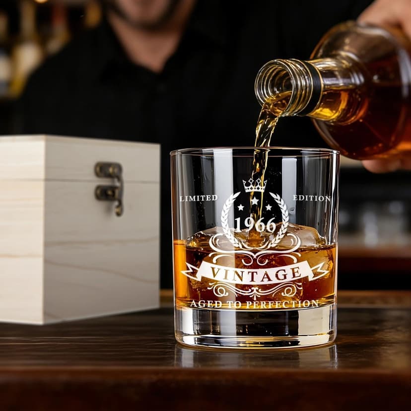 LIGHTEN LIFE 80th Birthday Gifts for Men 12 oz,1945 Whiskey Glass in Valued Wooden Box,Birthday Bourbon Glass for 80 Years Old Dad,Husband,Friend,80th Bday Gift Ideas