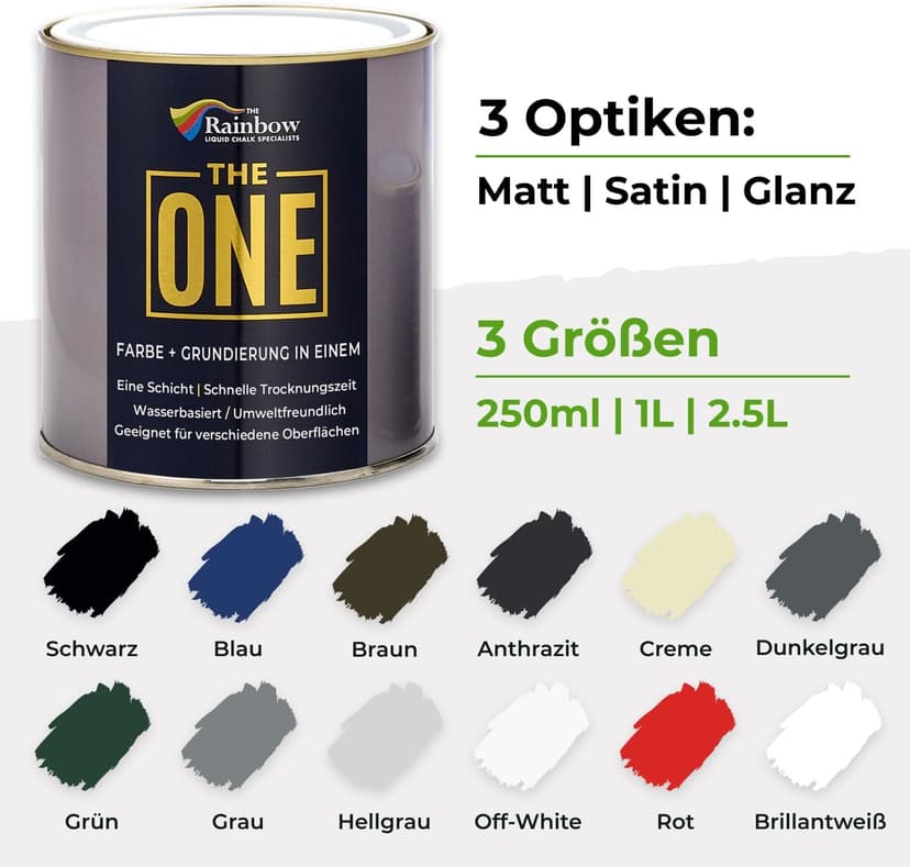 THE ONE All-In-One Paint & Primer - White Gloss, 84.5 Fl Oz/2.5 Liter | 1 Coat Formula | Easy Indoor & Outdoor Decorating for Home & Garden Walls, Floors & Furniture | Water-Based & Low VOC