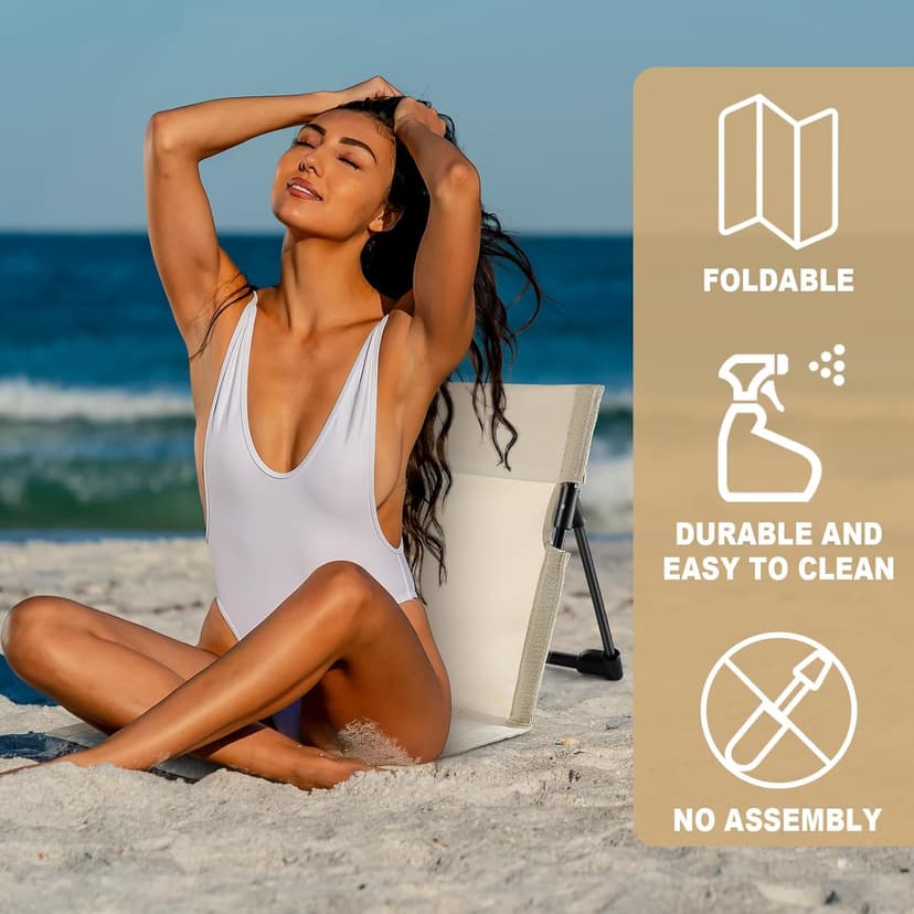 Karenhi 1 Pcs Foldable Poolside Chairs Portable Beach Chair ​Folding Poolside Chairs for Edge of Pool for Adults Traveling Camping Picnic Lawn Accessories (Light Beige)