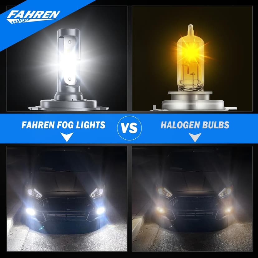 FAHREN H4 Light Bulb, 60000LM 1000% Super Brighter, Real 1:1 Size, 9003/HB2 for High Low Beam, 6500K Cool White, 70000Hrs Long Service Life with Cooling Fan, Plug and Play, Pack of 2