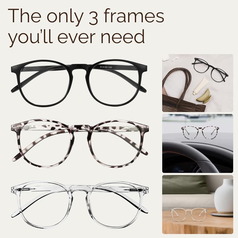 IBOANN Chic & Comfy Blue Light Glasses for Women - 3-Pack Round Frames, Screen-Ready Style with UV Protection Coating