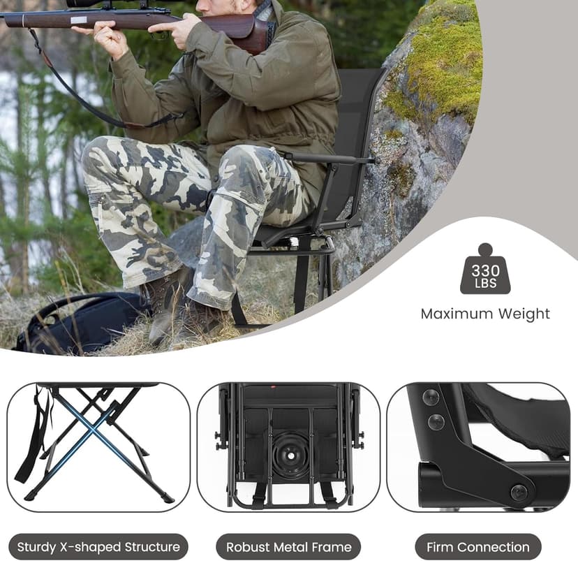 Goplus Hunting Chair, 360° Swivel Folding Hunting Blind Chair with Carrying Strap, 330LBS Capacity, Portable Deer Hunting Stool, Silent Ground Dove Hunting Chair, No Assembly