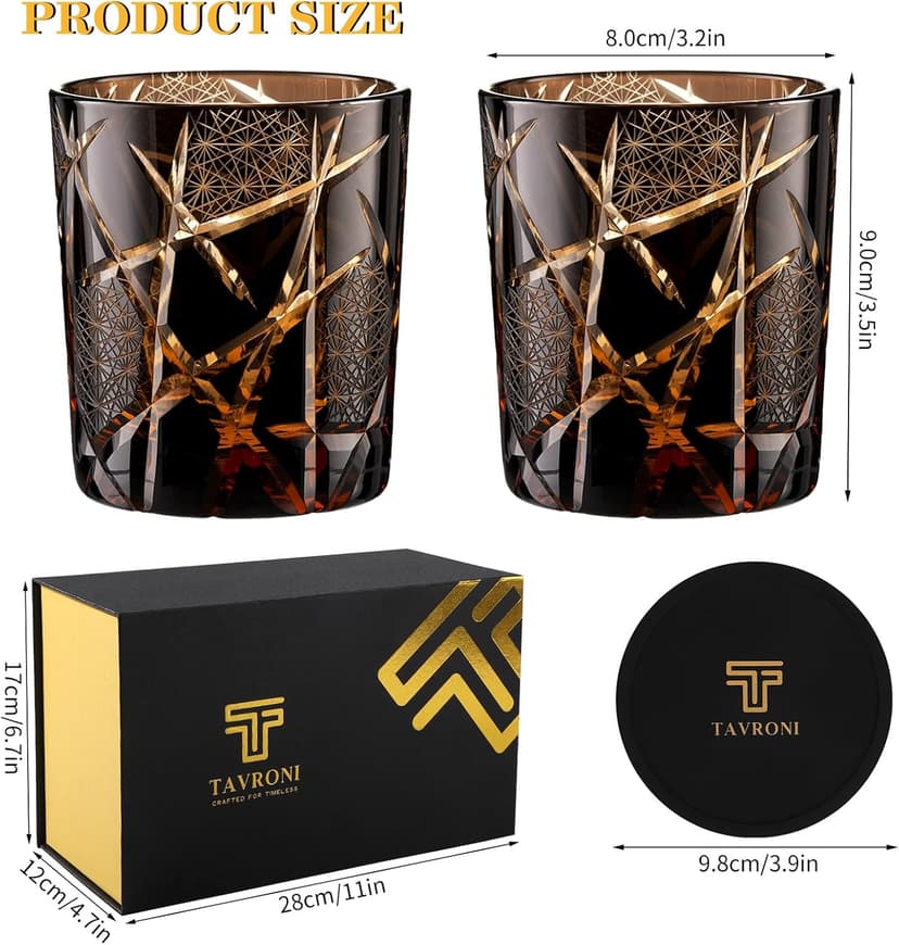 Old Fashioned Edo Kiriko Whiskey Glass Set of 2 – 9 oz Handmade Japanese Cut Crystal Tumblers for Bourbon, Scotch, Cocktail, Liquor – Premium Gift Boxed Drinkware for Men, Dad, Husband