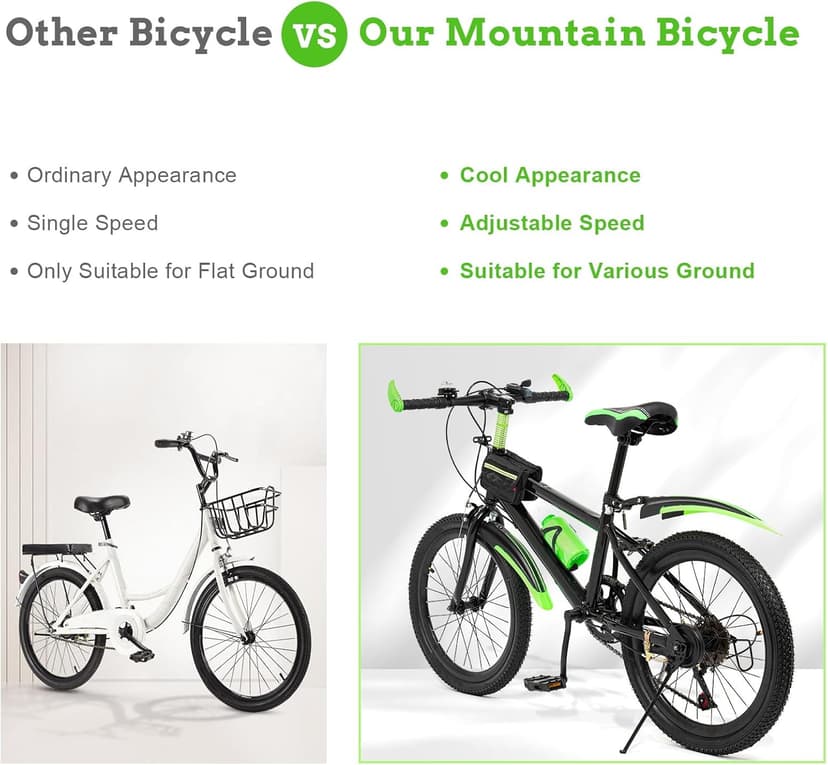 20 Inch Mountain Bike for Kids, Double Brake Bicycle High Carbon Steel Kids' Bicycles for Boys Girls Ages 8-12 Year Old