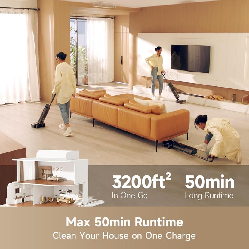 DREAME H12 Pro FlexReach Wet Dry Vacuum Cleaner, 0 Tangle Cordless Vacuum Mop All-in-One for Hard Floors, 180° Lie-Flat Floor Cleaner Machine with 194°F Hot Self-Cleaning, 50Mins Runtime