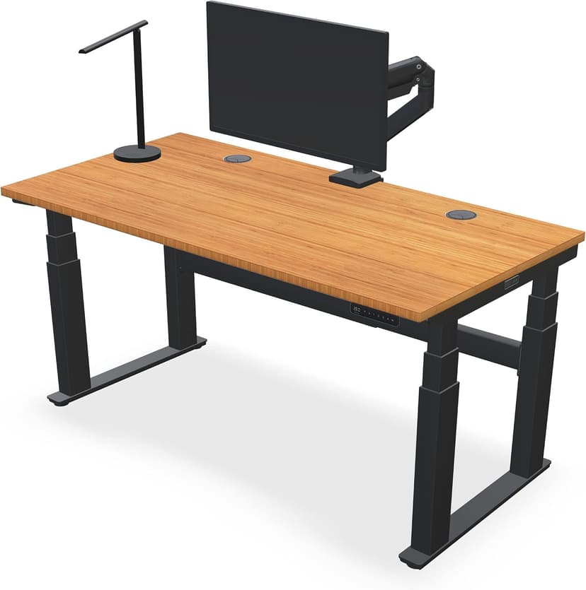 UPLIFT DESK Bamboo (60 x 30 inch) Electric Standing Desk V2-Commercial (Gray) 4-Leg Adjustable Stand Up Desk, Advanced Keypad, Wire Grommets, Wire Management Tray, Bamboo Rocker-X Board