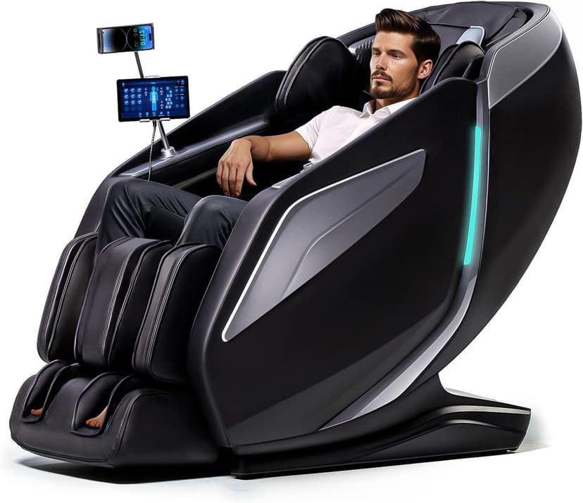 HealthRelife 4D Massage Chair Full Body Zero Gravity Recliner - 55“ SL-Track,15 Auto Modes,11 Massage Technique,40 Airbags Massage,with Yoga Stretch,APP Control,Shiatsu Foot Massage(Black)