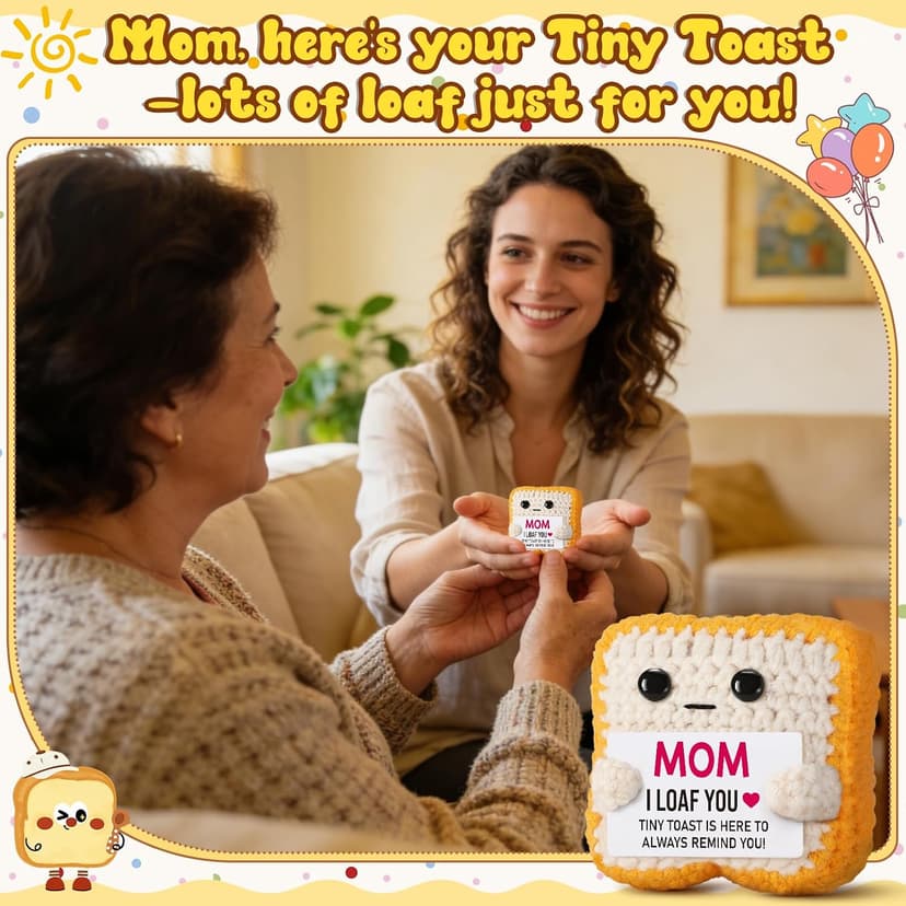 Mothers Day Pun Gift for Mom from Daughter Son- Handmade Cute Loaf Crochet Toast - I Love You Funny Presents for Moms Bonus Mamas Mother-in-Law Birthday, Valentine's Christmas Stocking Stuffers B0F2STWR98