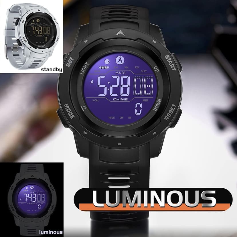 findtime Men's Digital Watch Waterproof Pedometer Watches Sport Watch Step Counter Calorie Military Watch with Stopwatch Alarm LED Backlight Countdown