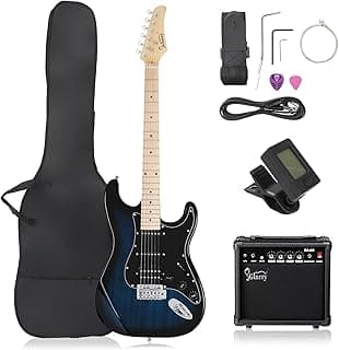 GLARRY 39" GST Series Electric Guitar Kit with Amp for Beginner Starter, HSS Pickups Full Size Guitar Included Digital Tuner, Strings, Picks, Tremolo Bar, Shoulder Strap, and Portable Case (Dark Blue)
