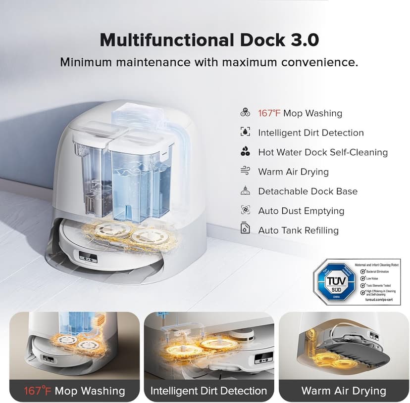 roborock Qrevo Curv Robot Vacuum and Mop, Zero-Tangling, AdaptiLift Chassis, FlexiArm Technology, Al Obstacle Recognition, 17mm Mop Lift, 18,500Pa Suction, Hot Water Mop Washing & Dock Self Cleaning