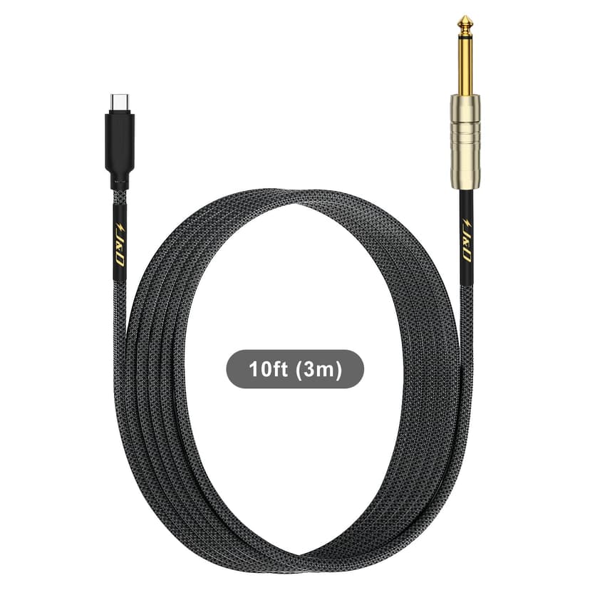 J&D USB C to 6.35 mm 1/4 inch TS Guitar Audio Cable, Audio Recording, Bass, Electronic Piano Microphone Cord Compatible with iPhone 16/17 Series, Galaxy S24/S25, 10 Feet
