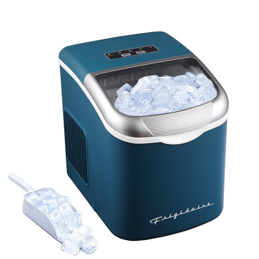FRIGIDAIRE Retro Compact Ice Maker Machine, Bullet Ice, 26 lb per Day (Blue)