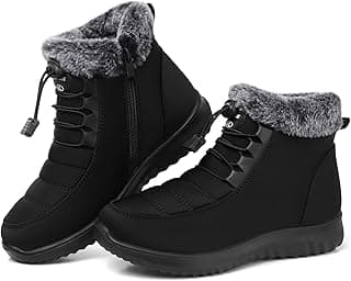 SHIBEVER Winter Boots for Women Snow: Fur Lined Warm Ankle Boots - Adjustable Water Resistant Outdoor Zipper Snow Shoes