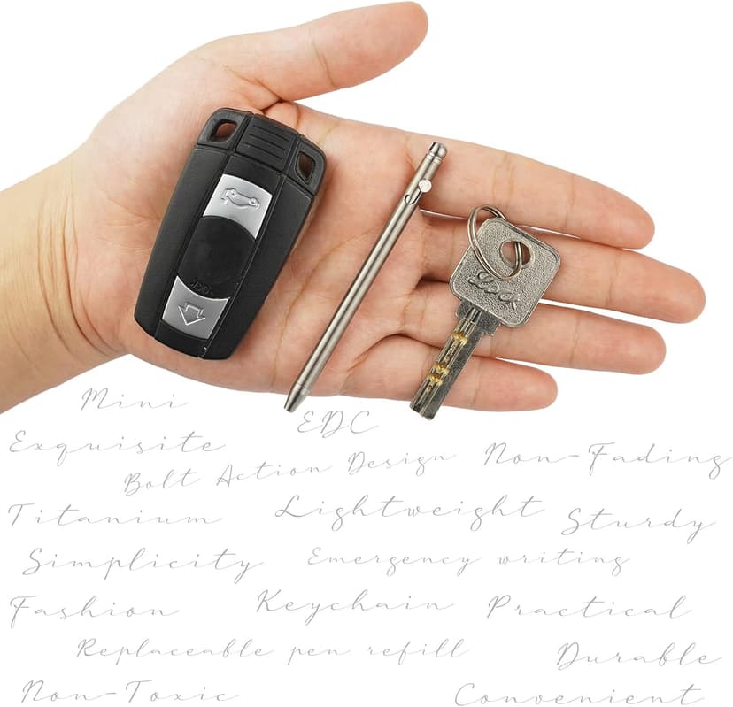 Mini Pen,Non-Toxic Titanium EDC Pen with Keychain, Compact and Stylish Small Pen(Only 82mm in Length and Comes with 2 Refill Cartridges)