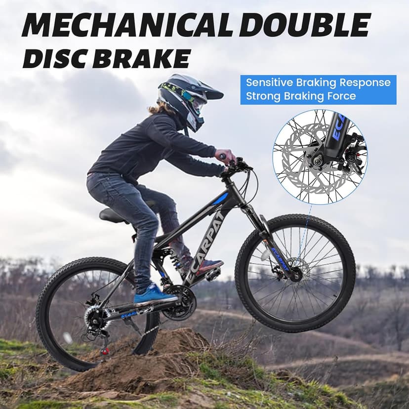 Mountain Bike 24 26 27.5 Inch, Dual Full Suspension Mens Womens Bike, 21 Speeds Dual Disc Brake Carbon Steel Bike, Boys Mens Mountain Bike for School Work Summer Camping, Birthday Gift Choice