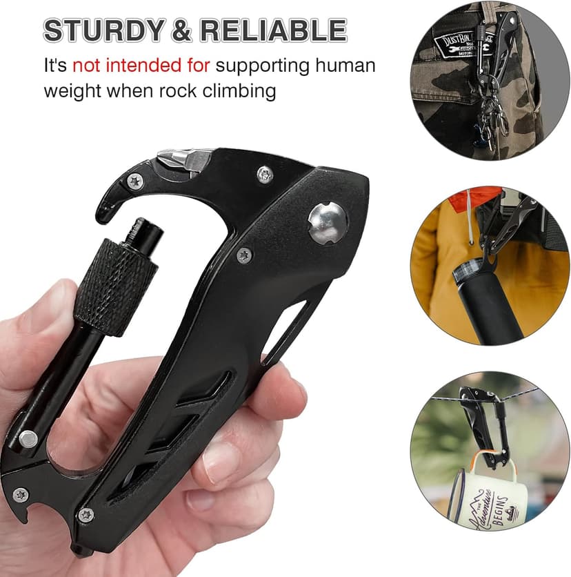 Stocking Stuffers Gifts for Men, EDC Carabiners with Folding Knives, Window Breaker and Screwdriver, Gear for Camping Hiking FUNBRO Multitool Carabiner with Pocket Knife, Bottle Opener B09YCNTY8B