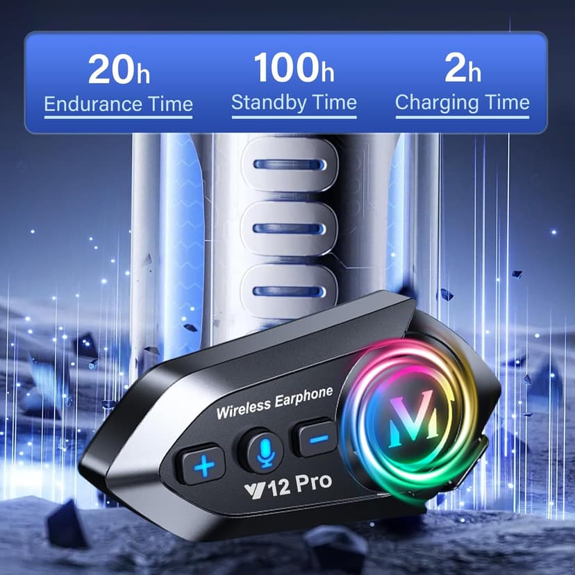 Motorcycle Helmet Bluetooth Headset 2 Way Intercom 550 Yards,HIFI Sound,Noise Cancellation,Music Share,1000mAh,Helmet Speakers Headphones FM,Easy to Connect/Use with Gloves,Waterproof,Voice Assistant
