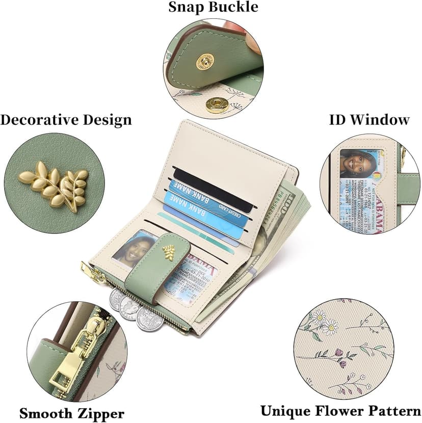 GAEKEAO Small Wallets for Women RFID Blocking Leather Bifold Zipper Pocket Wallet Credit Card Holder with ID Window