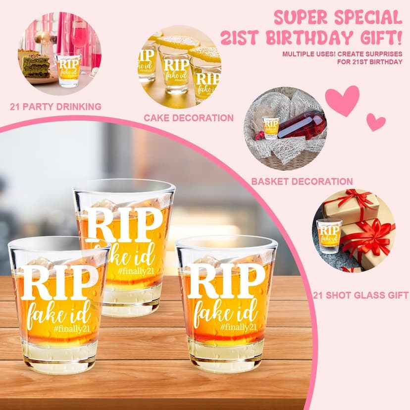 21st Birthday Gift for Her, Happy 21st Birthday Gift for Women, RIP FAKE ID Gift for 21 Year Old Girls Boys, Gift for 21 Year Old Woman, 2004 Happy Birthday Shot Glass, 2004 Birthday Party Decoration